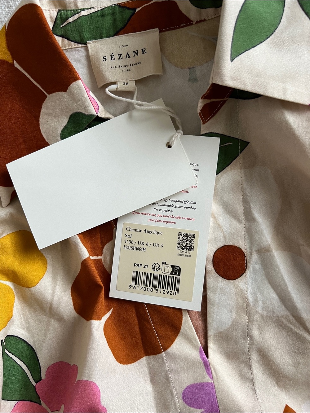 Sezane Angelique Shirt Sol Print - Size 4 - Picture 5 of 6
